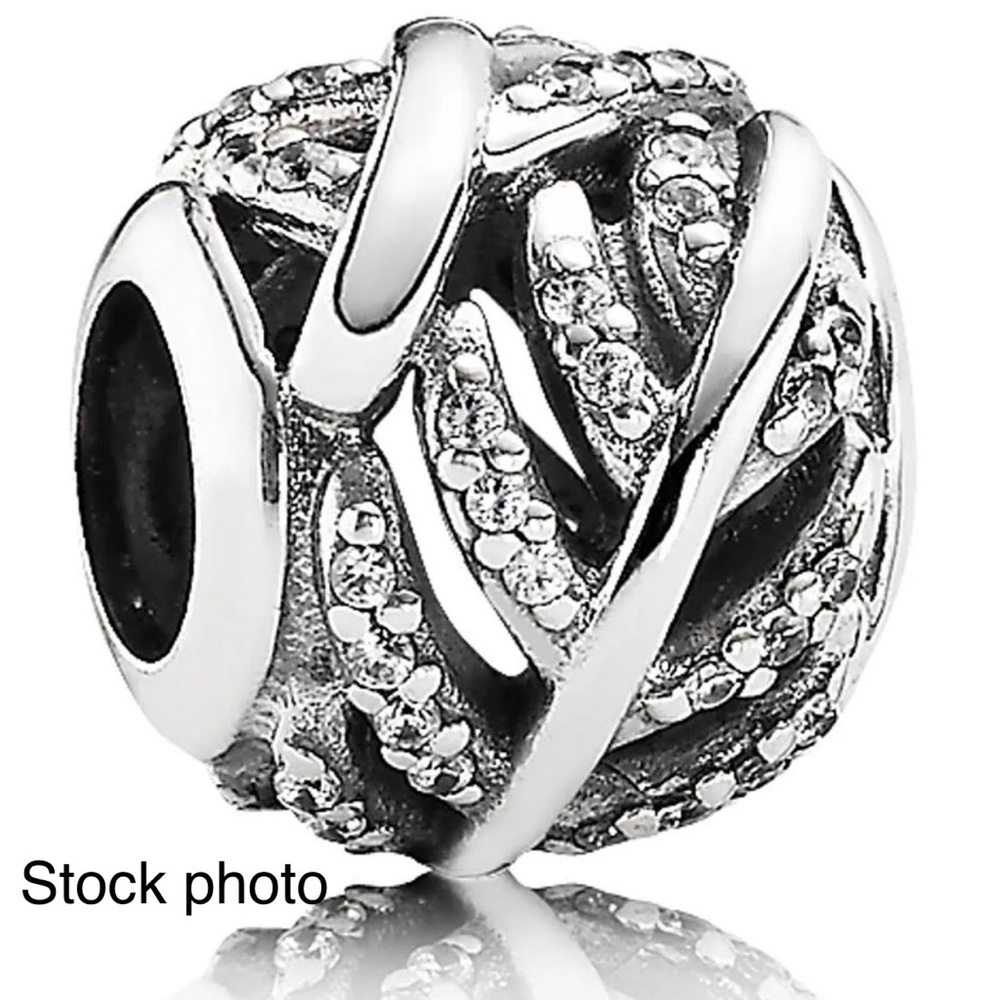 **NEW**PANDORA STERLING SILVER CLEAR PAVE ZIRCONIA LEAF MOTIVE CHARM